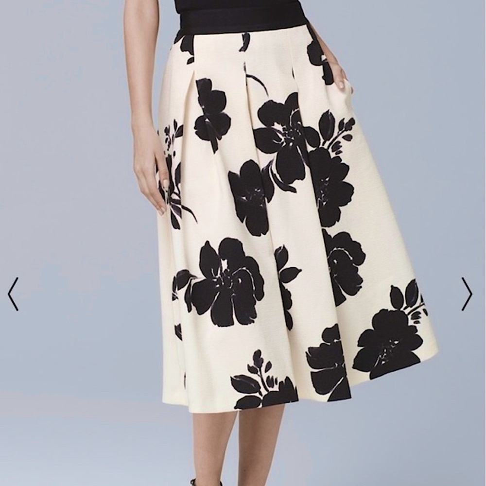 WHBM B&W Floral Midi Skirt